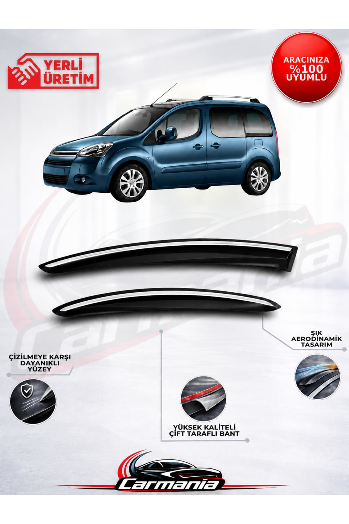 CarMania Citroen Berlingo (2009 - 2018) Araca Özel Kromlu Cam Rüzgarlığı 4’lü Set