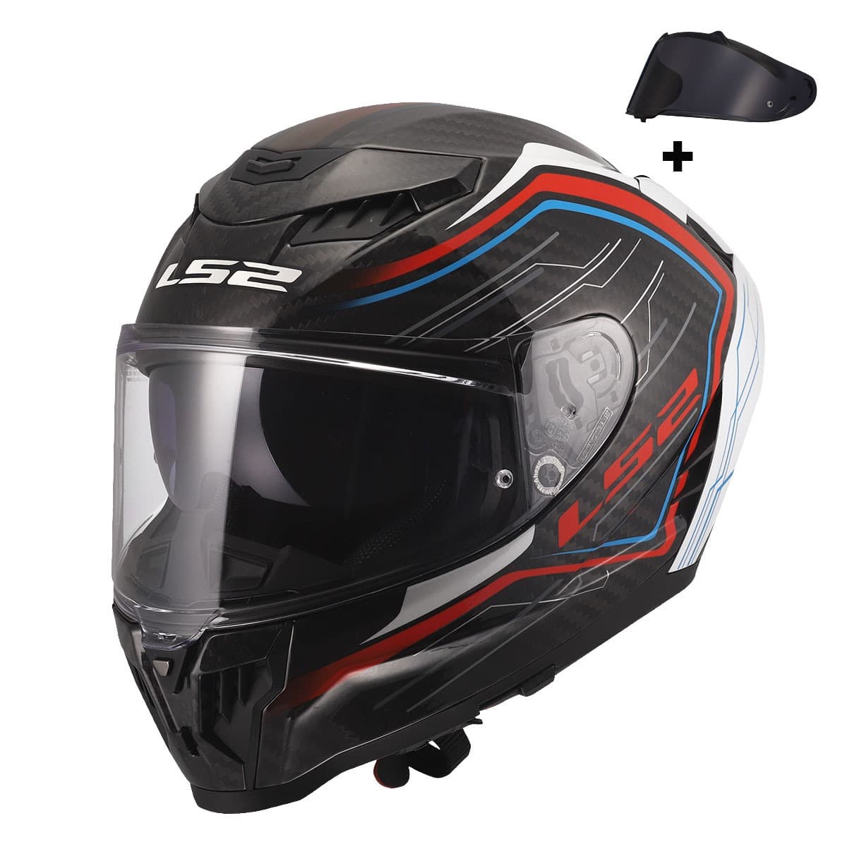 Ls2 Dragon Karbon Subıc Beyaz-mavi-kırmızı Kask