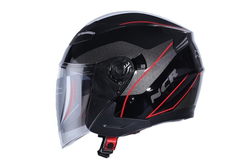 Ncr 708 Yarım Yazlık Kask Siyah Kırmızı Grafik Güneş Vizörlü
