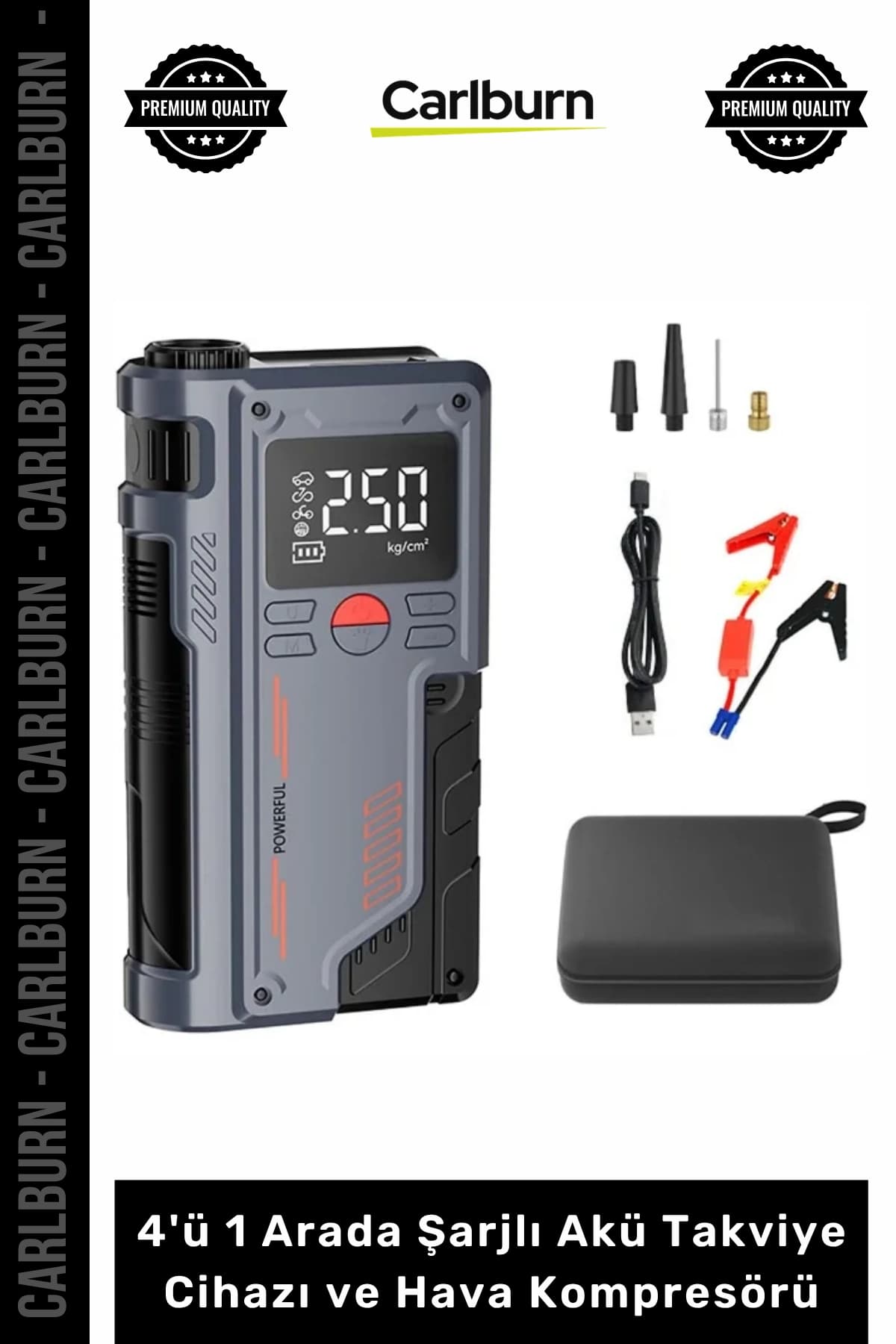 Carlburn Özel Üretim 1000A Jump Starter Powerbank 4'ü 1 Arada Şarjlı Akü Takviye Cihazı ve Hava Kompresörü