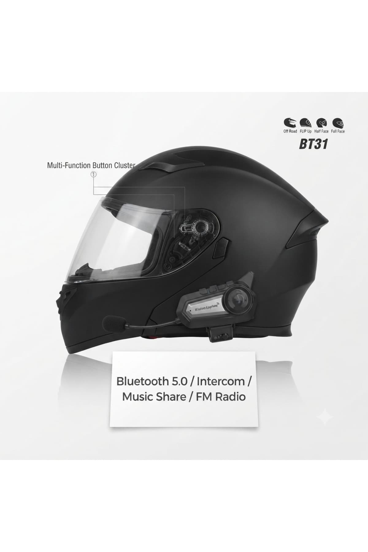 BT31 Motosiklet Kask İçi Bluetooth İnterkom - Kablosuz Kulaklık ve Ses Sistemi