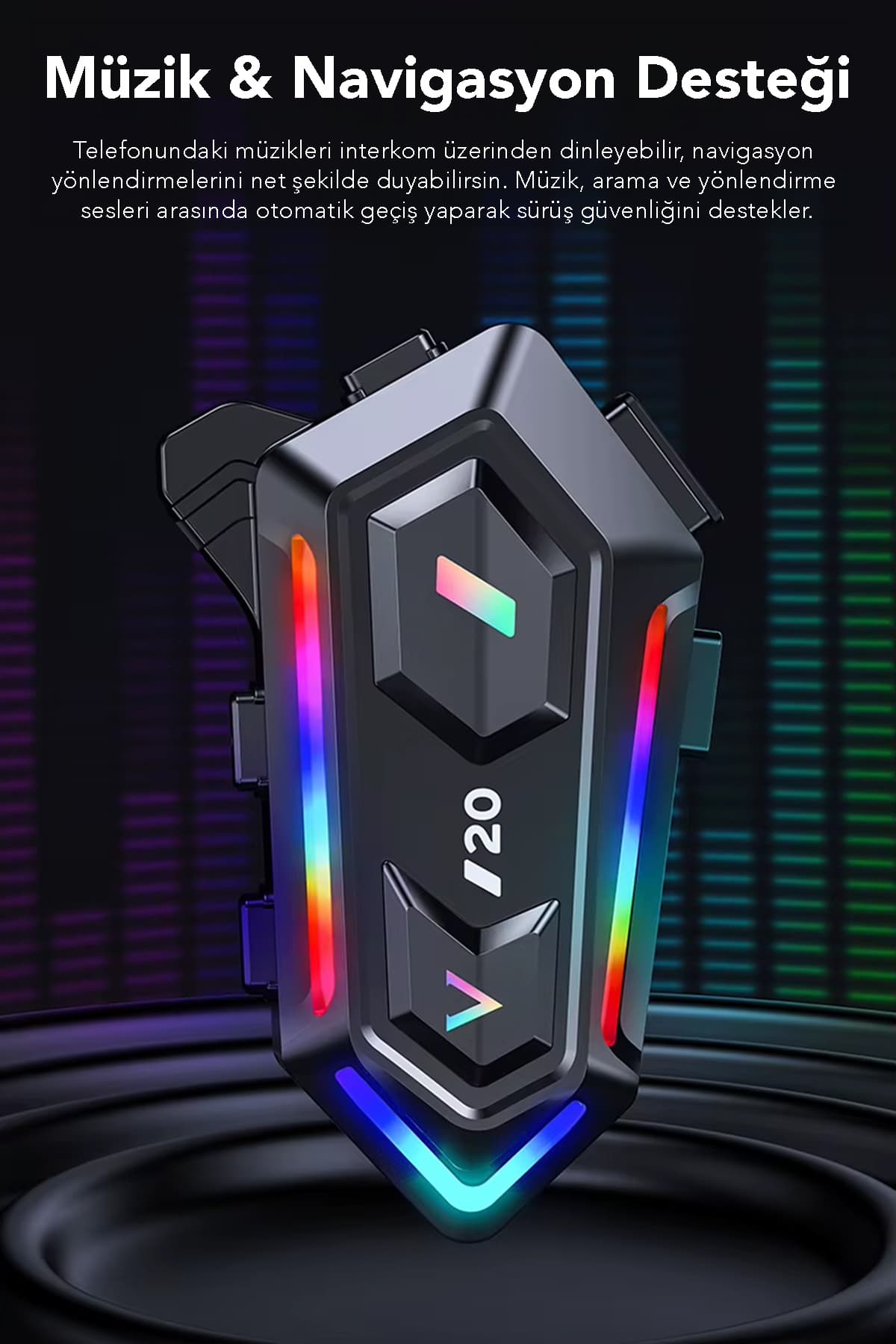 mimtec RGB Işıklı Bluetooth 5.3 Interkom - Su Geçirmez Kask İçi Motosiklet Kulaklık Intercom