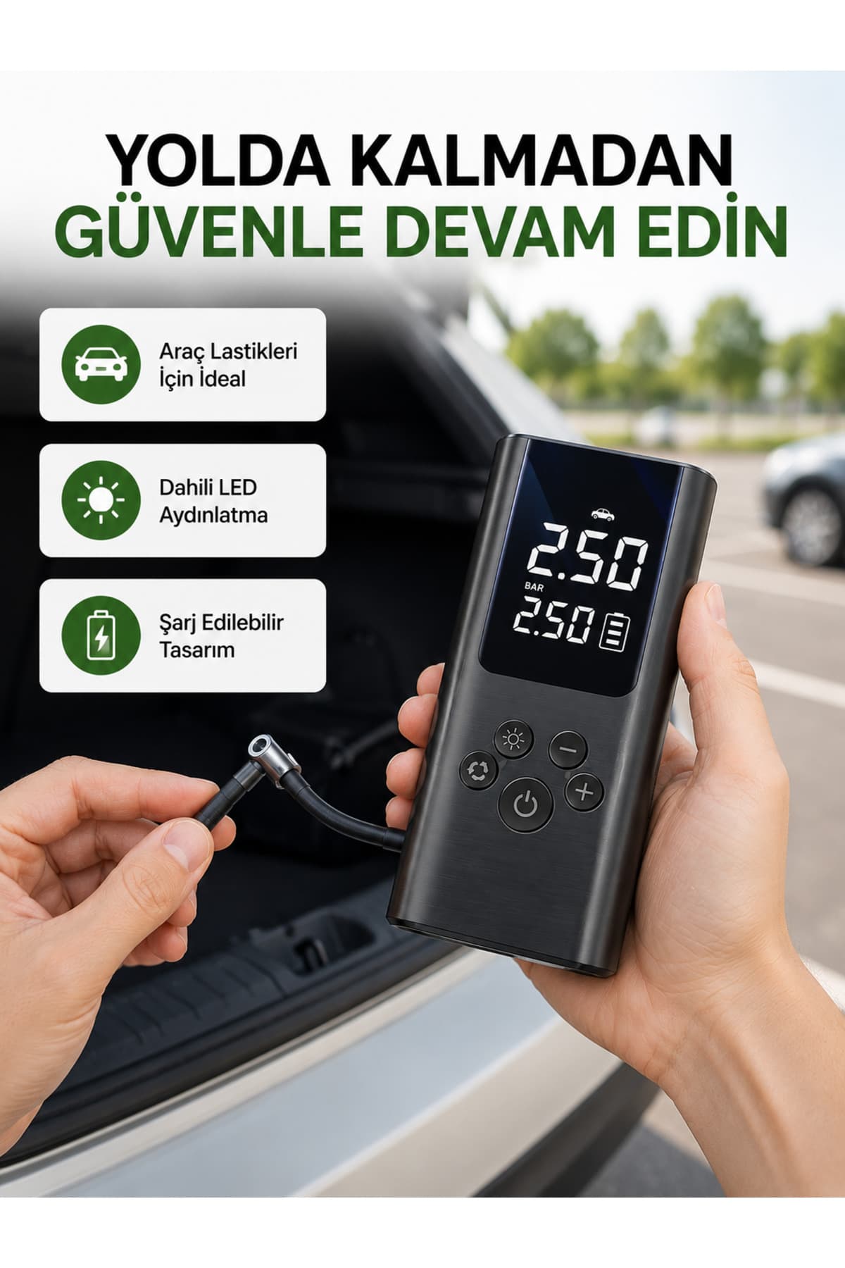 Lisinya USB Şarjlı Taşınabilir Hava Kompresörü Dijital Ekranlı -