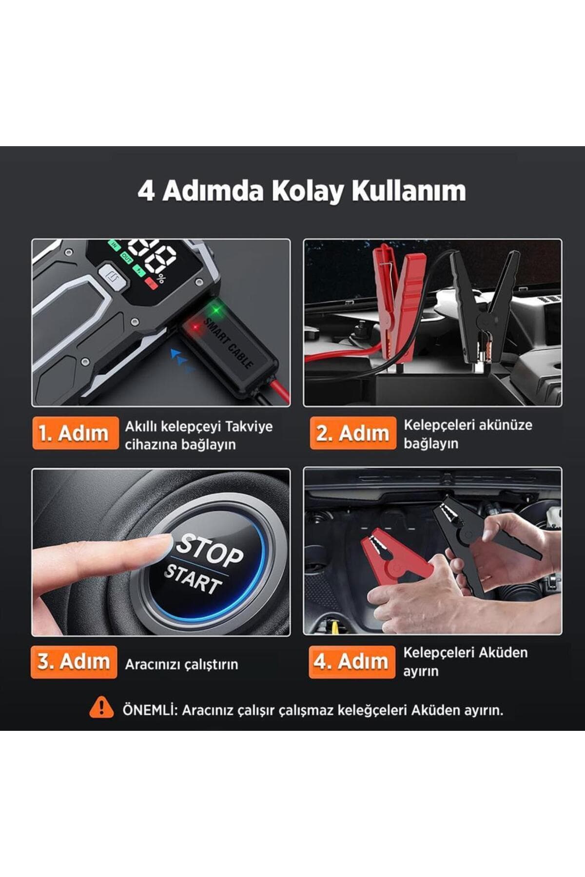 Groove M01 15800mah 2000a Akü Takviye Cihazı Taşınabilir Jump Starter (POWERBANK LED LAMBA LCD EKRAN)