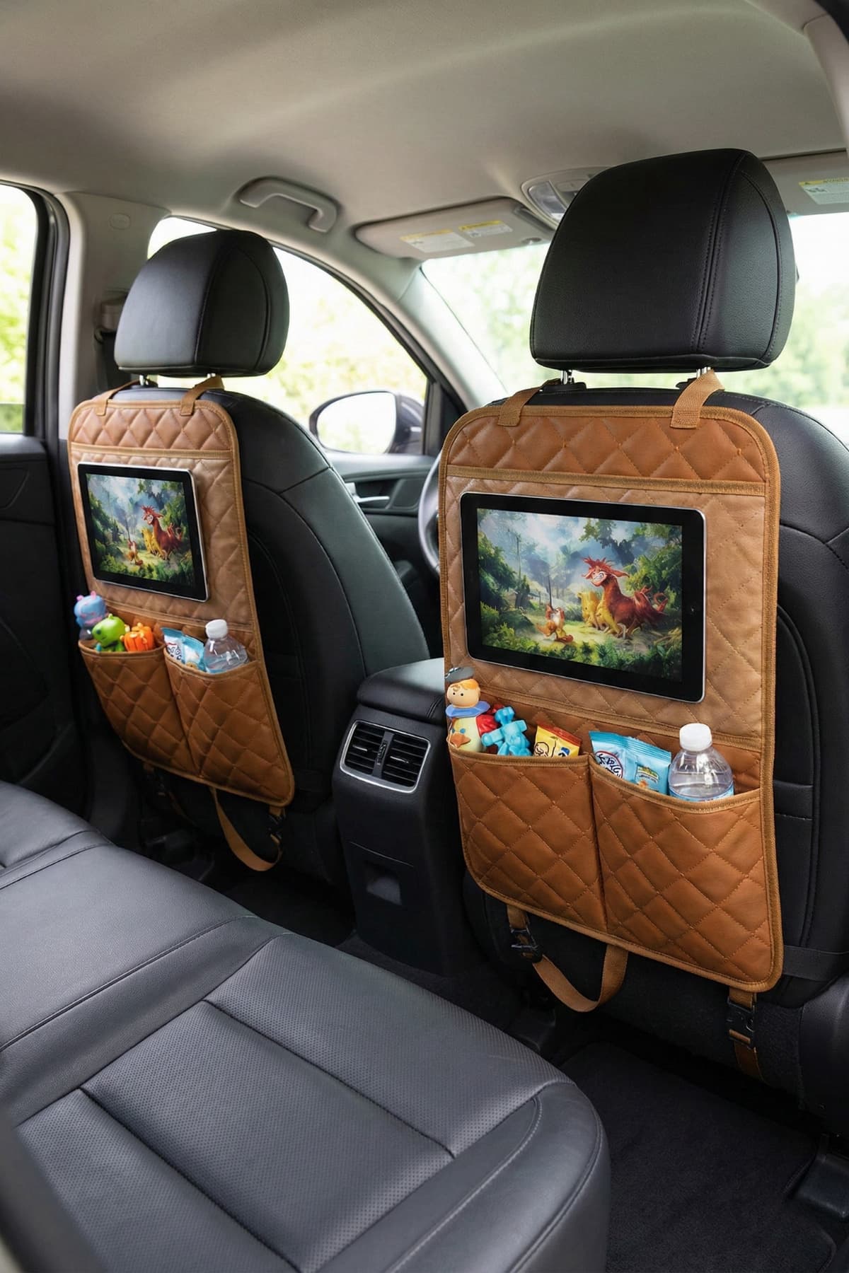 2 Adet Taba Deri Araba Koltuk Arkası Organizer Araç Arka Koltuk Organizeri Tablet Tutucu Düzenleyici