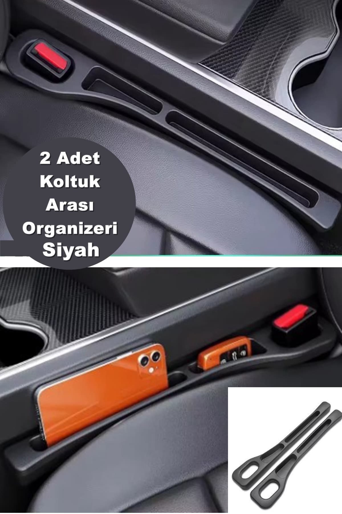 2 Adet Araba Koltuk Arası Düşme Engelleyici Organizer Araç İçi Telefon Tutucu Siyah Renk