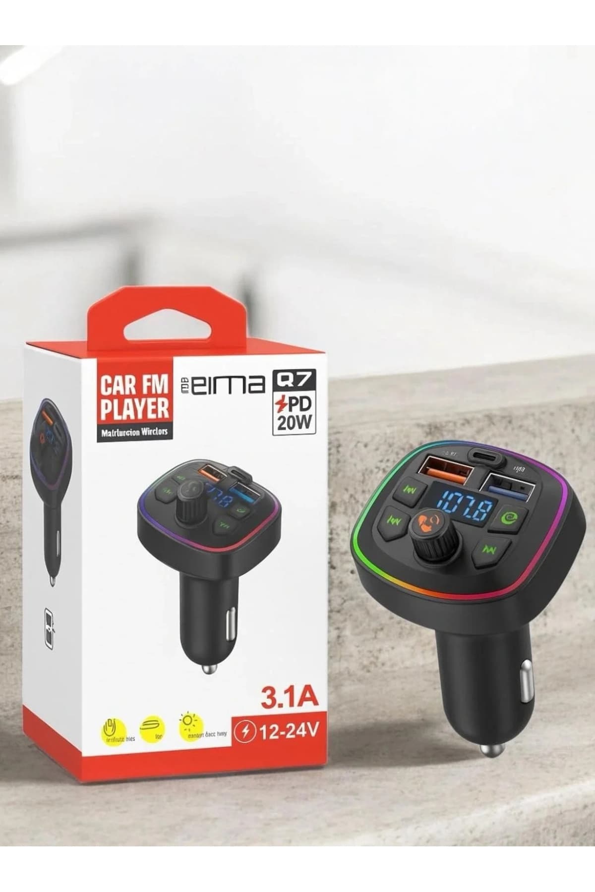 EIMA Q7 Bluetooth Araç FM Transmitter MP3 Çalar Type-C PD 20W Hızlı Şarj