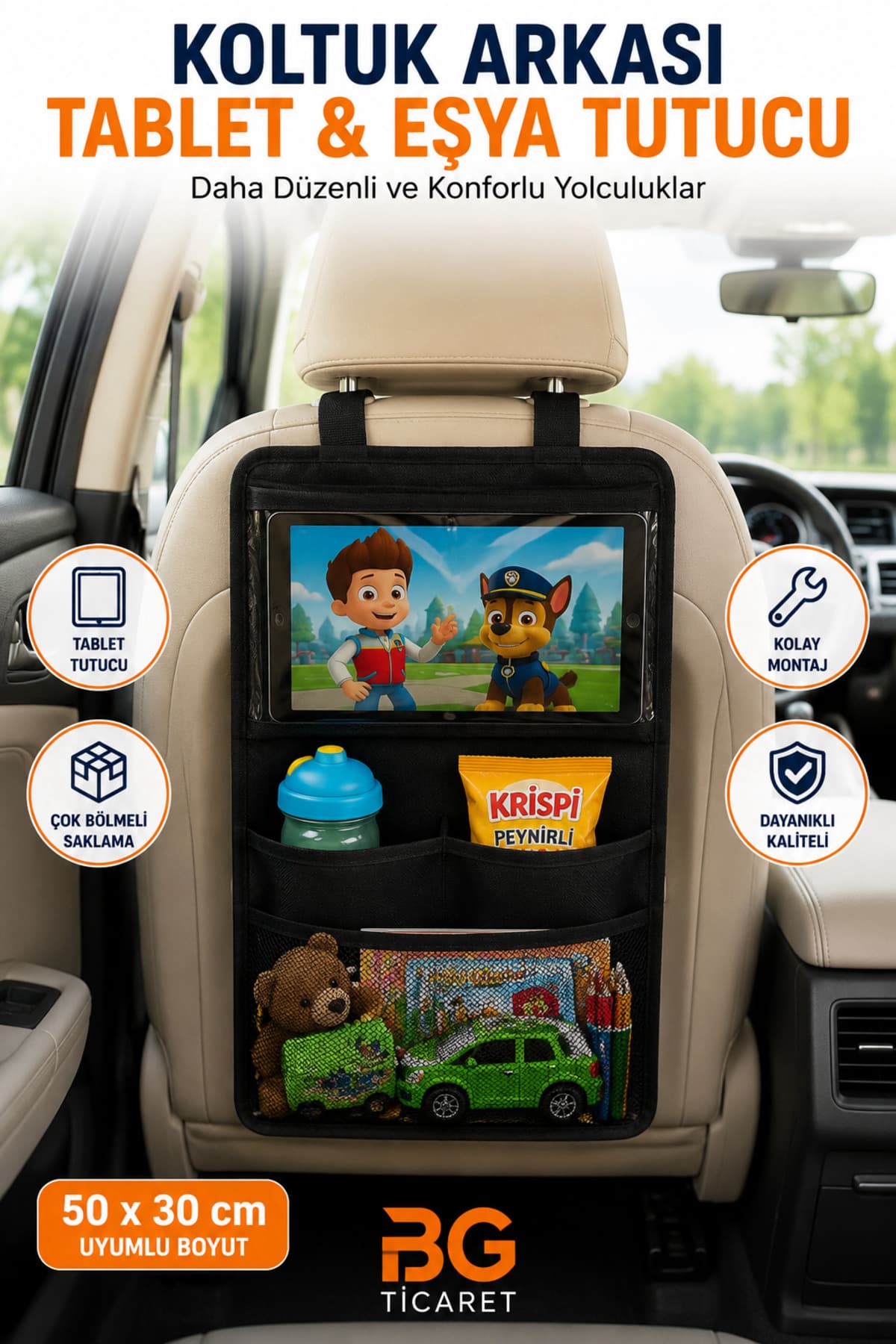 2 Adet Araç İçi Tablet Tutucu Koltuk Arkası Organizer Araba Oto Çocuk Çok Bölmeli Organizer Cepli Eşya Düzenleyici