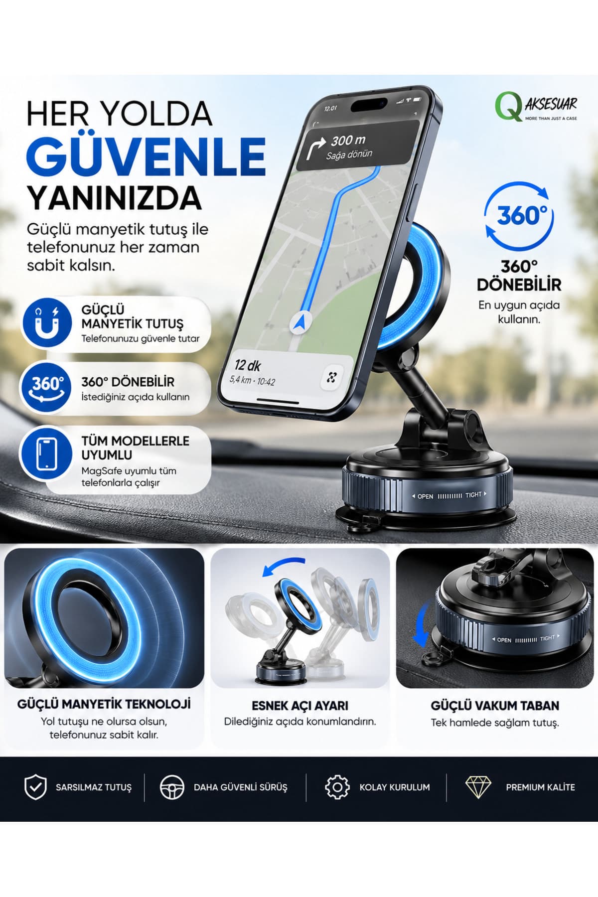 360 Dönebilen Ayarlanabilir Araç Içi Tutucu Magsafe Telefon Tutucu
