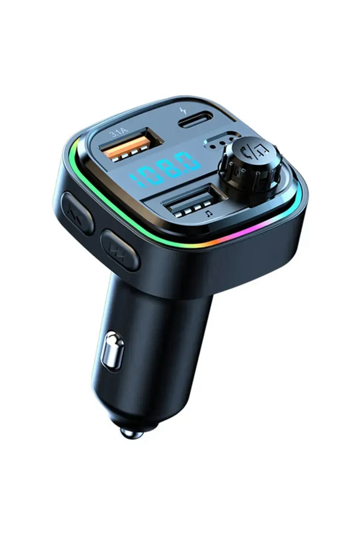 AFT-13 Bluetooth 5.0 Araç İçi FM Transmitter - 3 Port Hızlı Şarj (2x USB-A + 1x USB-C), RGB LED Işıklı Eller Serbest Çakmaklık Şarj Cihazı AFT-13