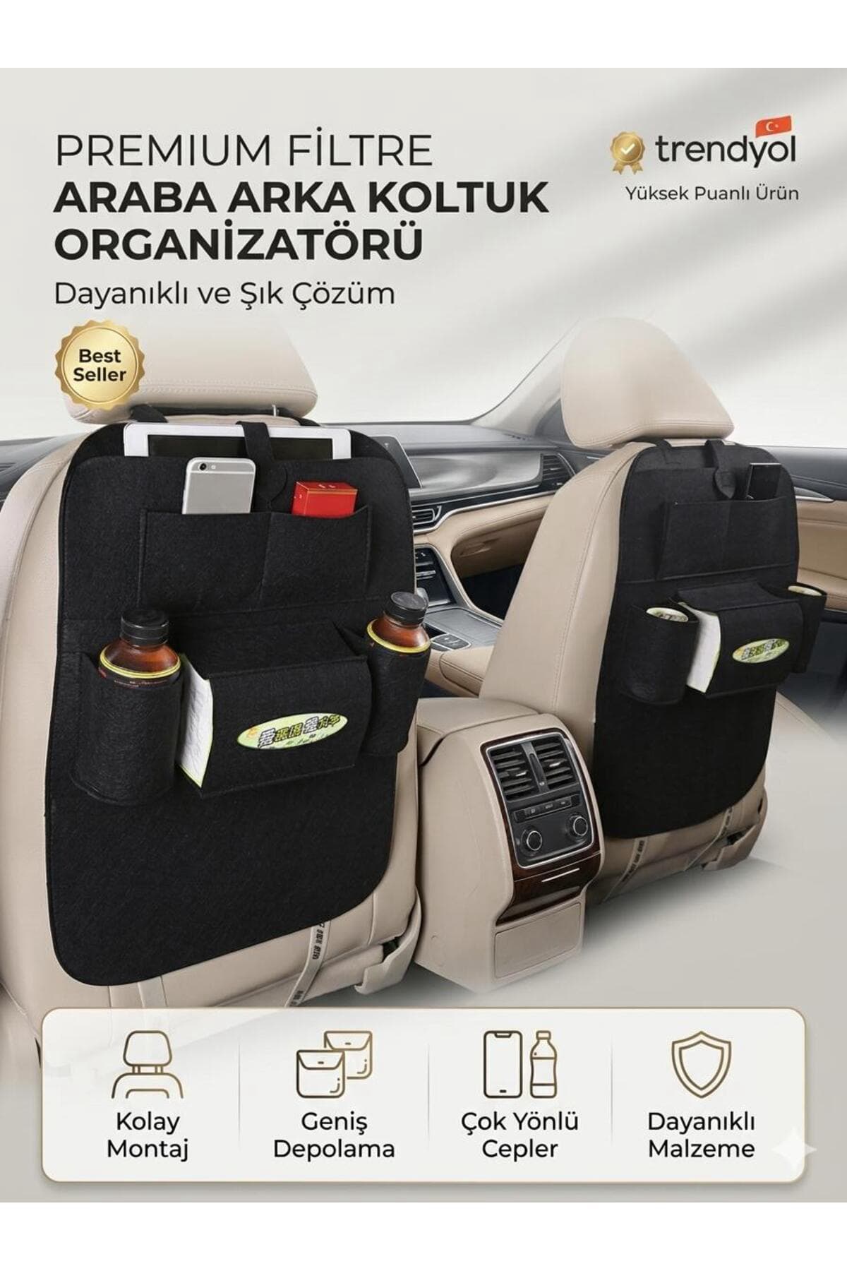 Luxury Oto Bardaklık Araba Koltuk Arkası Keçe Çanta Organizer Eşya Düzenleyici Peçetelik