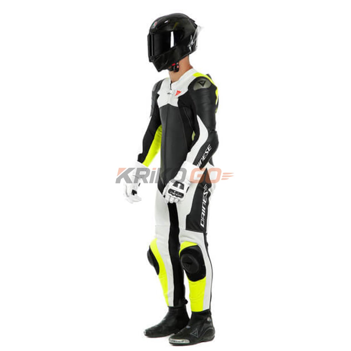 Dainese Assen 2 Black White Fluo Yellow Tek Parça Delikli Deri Tulum