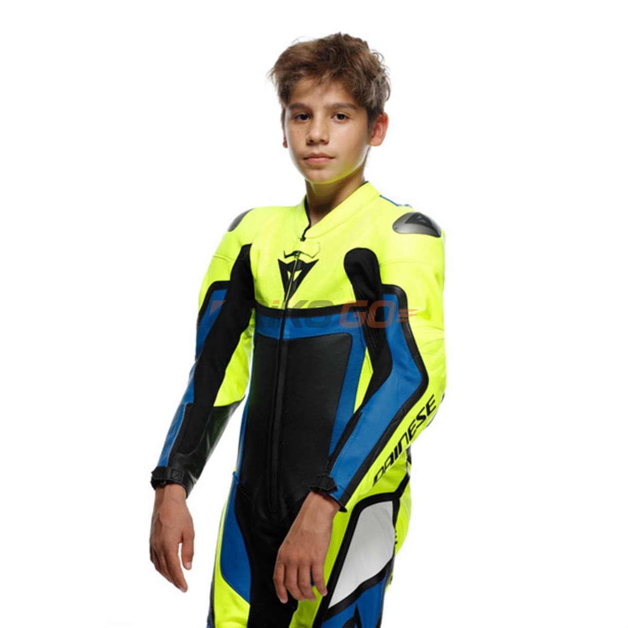 Dainese Gen-Z Suit Fluo Yellow Blue Deri Tek Parça Çocuk Tulum