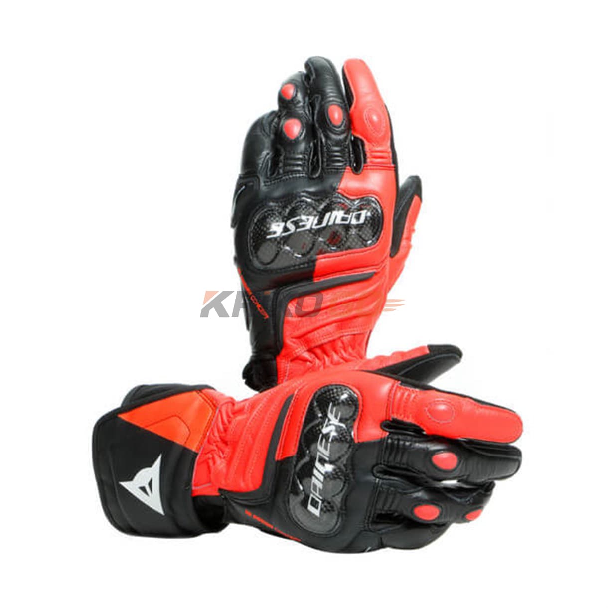 Dainese Carbon 3 Long Deri Eldiven Black Fluo Red White